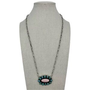 925 Sterling Silver Natural Pink Conch & Kingman Turquoise Cluster Clip …